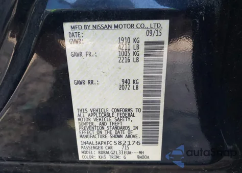 2015 Nissan Altima 2.5 S z USA, uszkodzony, nr VIN 1N4AL3APXFC582176